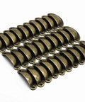 Antique Brass Iron Seashell Drawer Knobs and Pulls Set, 30 Pieces With Screws, 81mm Length, 67mm Center To Center displayed in rows.