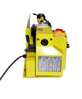 Heavy Duty 7 X 14 Precision Benchtop Mini Milling Lathe With Smooth Variable Speed Up To 2500 RPM And Digital Readout Plus Five Piece Carbide Cutter Kit side view with controls and diagrams.