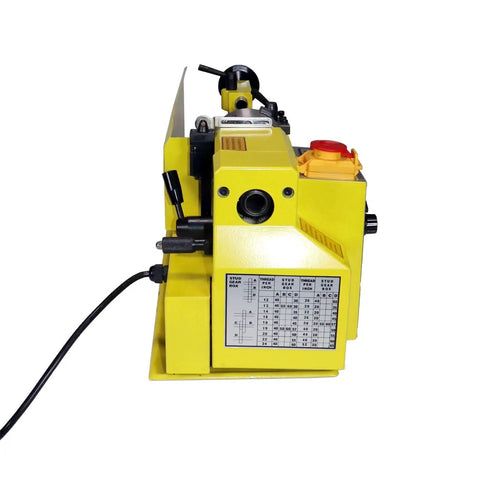 Heavy Duty 7 X 14 Precision Benchtop Mini Milling Lathe With Smooth Variable Speed Up To 2500 RPM And Digital Readout Plus Five Piece Carbide Cutter Kit side view with controls and diagrams.