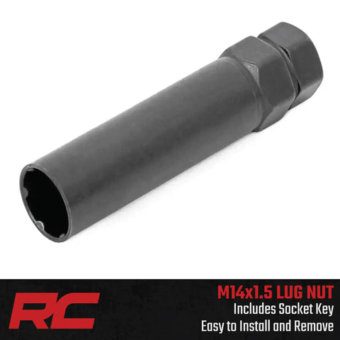 24 Piece Lug Nut Set M14x1.5 Bulge Acorn Style Black Lug Nuts With Socket Key shown with tool