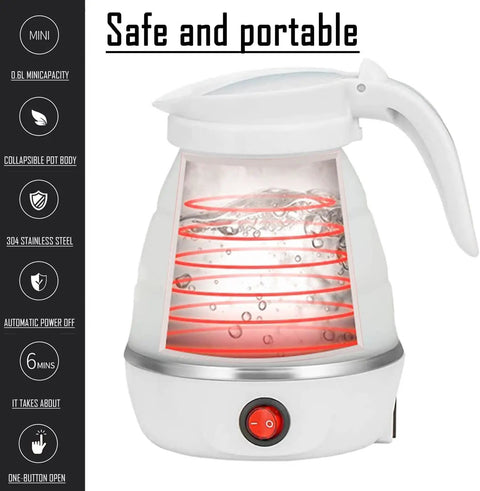 Foldable Travel Kettle For Camping Portable Silicone Collapsible Teapot With Auto Shutoff Safe Materials Easy To Store Compact White
