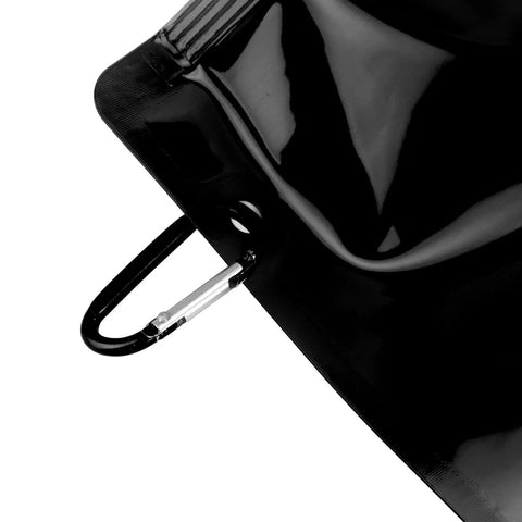 Close-up of collapsible 700ml PE soft flask with carabiner, eco-friendly hydration on the go, blue flexible lightweight bottle
