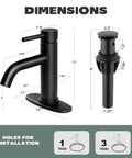 Dimensions of Brushed Nickel Stainless Steel Bathroom Faucet With Pop Up Drain Stopper And Deck Plate, Single Handle.