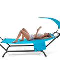 Heavy Duty Outdoor Hammock With Stand And Adjustable Canopy For Backyard Hangouts, Rustproof Metal Frame, Weatherproof Blue Hammock Bed