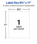 Avery full-sheet shipping label sheet, 8.5 x 11 inches, matte clear, inkjet, 25 labels