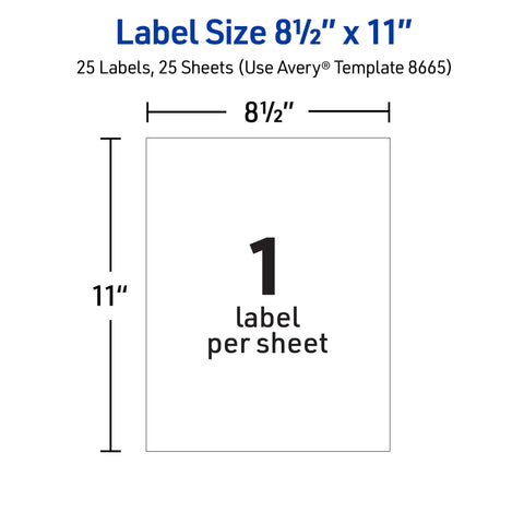 Avery full-sheet shipping label sheet, 8.5 x 11 inches, matte clear, inkjet, 25 labels