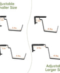 Adjustable sizes of brackets for Three Tier Vertical Hanging Railing Planter Box, showing dimensions for versatility.