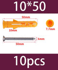 Yellow Plastic Wall Anchor Kit With 304 Stainless Self Tapping Screws 10mm diameter 50mm length, 10 pieces, labeled measurements