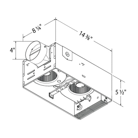Technical diagram of Bathroom Exhaust Fan With Light, Heater And Thermostat, Radiance 80 CFM White, Lowkey Quiet, Energy Efficient