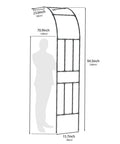 Diagram showing dimensions of Half Garden Arch Trellis For Climbing Plants Outdoor Metal Garden Arbor Built Tough For Patio Or Backyard Large Black Archway Decoration Measuring 23.6 Inches Wide By 94.5 Inches Tall Easy Setup And Stable Support