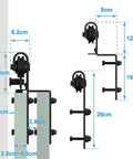 Heavy Duty Carbon Steel Sliding Barn Door Track Hardware Kit With Ceiling Mount and measurements, for single or double doors.