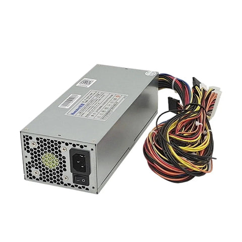 Beefy 600W Industrial Power Supply for 2U Server Racks, Max Output, High Efficiency, Low Noise Cooling, Rugged PSU Built for Enterprise Servers and Data Rooms front view with cables