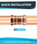 5 Pack 4 Inch Press Fit Copper Xl Coupling With Stop Dead Straight Fit Leak Proof Plumbing Parts For Copper Pipe Built Heavy Duty Corrosion Resistant No Sweat Install Locks Down Tight Reliable showing quick install feature on copper pipe.