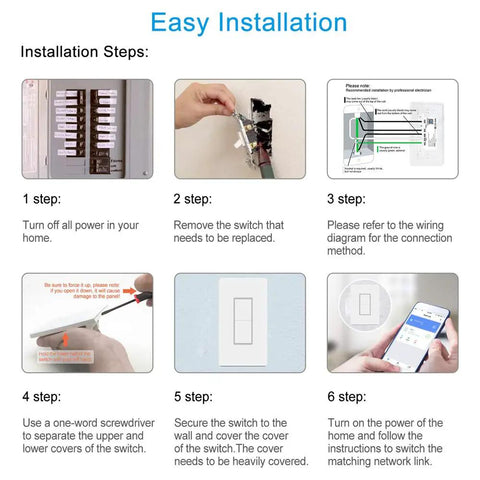 Installation steps for WiFi Smart Double Light Switch 3-Way That Plays Nice With Alexa And Google Home, no hub needed.