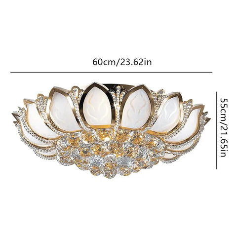 Dimmable Crystal Chandelier With Controller 23 Point 5 Inch Next Level Luxury Flush Mount LED Ceiling Lamp Lotus Shape Pendant