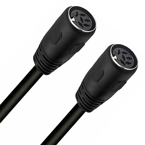 DIN 6 Pin Female To Female Extension Cable For Digital Audio And Data Links with black rubber ends and cable.