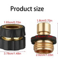 Awesome 3/4 Inch Quick Connector Fitting For Garden Hose Repairs, Leak Proof Washer Adapter Coupler Fits Faucets Sprayers And Pressure Washers Like A Charm. Product size image of black and brass hose adapter, 1.83 cm wide