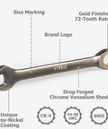 Ratcheting Combination Wrench with 72 Tooth 12 Point Chrome Vanadium Steel with Nickel Finish