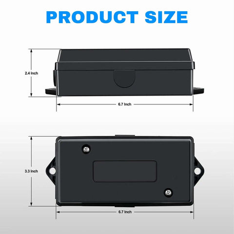 Dimensions of 7 Way Trailer Junction Box Weatherproof Connector For RV Camper Caravan Boat, showing side and top view