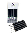 Slotted Paper Bead Roller Quilling Tools Set with five size tips, pro grade comfort grip wooden handle, stainless steel slotted tip