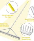Aluminum Landscape Rake Tool With 36 Inch Head And 69 Inch Lightweight Handle for lawn care and debris removal, featuring durable structure.