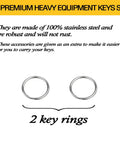 Two stainless steel key rings for All In One Heavy Equipment Key Master Set With 10 Replacement Ignition Keys Easy To Add Or Swap Keys.