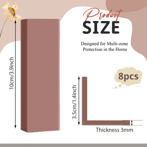 Self Adhesive Rubber Corner Protectors For Walls And Furniture, Brown Baseboard Edge Guards, showing 10x3.5 cm size dimensions