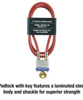 Steel Cable Lock With Integrated Outdoor Padlock And Key For Bikes, Outdoor Storage, And Gear, Braided Steel With Vinyl Coating