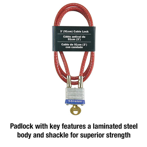 Steel Cable Lock With Integrated Outdoor Padlock And Key For Bikes, Outdoor Storage, And Gear, Braided Steel With Vinyl Coating