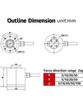 Technical diagram of 3/6-Axis Load Cell 100kg Multi-Component Force Sensor For Torque Measurement And Torque Wrench Calibration