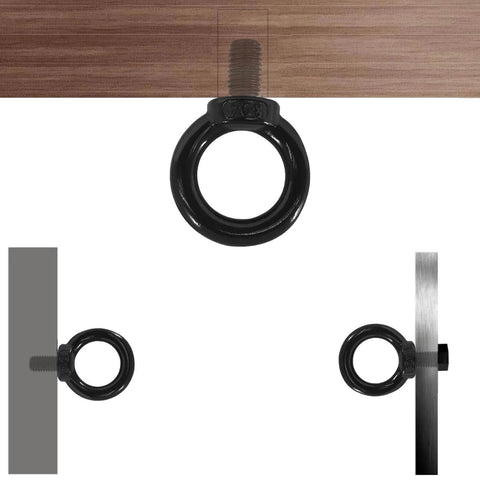 Two Pack M10 Lifting Eye Bolts Stainless Steel 304 Heavy Duty Shoulder Eye Bolts Black Finish installed in different views