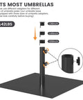 Sturdy 40 Pound Outdoor Umbrella Base With Stainless Steel Tube And Heavy Duty Square Steel Stand In Black Powder Coat For Patio