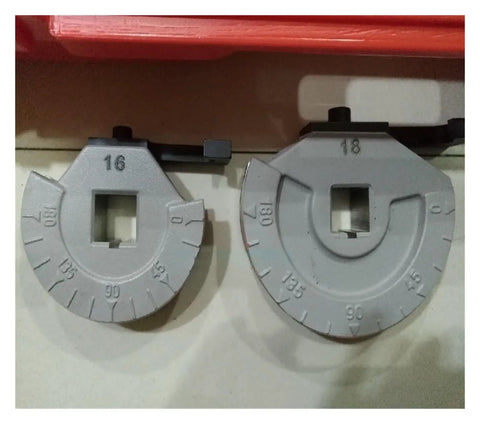 Portable Electric Pipe Bender Heavy Duty Conduit Seamer tools size 16 and 18 showing measurement markings for smooth copper bending.