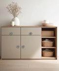 Cabinet with Crystal Cabinet Knobs Set With Glass Doorknobs And Chrome Base, 20 Pcs White, Sparkling Drawer Pulls installed.