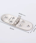 Six Piece Stainless Steel Flush Mount Cabinet Hinges Set Semicircle Design 80x30x2mm, single hinge with measurements shown