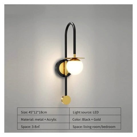Top Quality Iron LED Wall Sconce With Three Adjustable Colors For Bedrooms And Hallways Glare Free Soft Lighting Totally Hassle Free Mounting Clean Stylish Look That Levels Up Any Room, black and gold design, mounted on a wall.