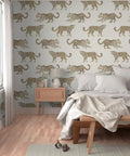 Heavy Duty Leopard Print Wallpaper With A Classic Matte Linen Texture Designed For Busy Kitchens And Bathrooms Because This Stuff Really Hits Different And Holds Up Forever in a bedroom setting.