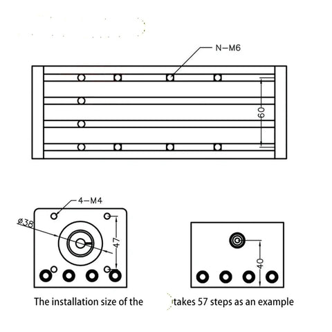 Pro Grade Linear Guide Replacement for CNC Machines Manual Shaft Actuator Module With Ball Screw Slide For Engraving Woodworking And Industrial Production Smooth Travel And Precise Motion installation drawing with M6 and M4 mounting holes