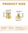Rock Solid Gold Tone Leather Rivets With Ball Head Studs And Quick Spin Chicago Screws For Handbag Repair Belt Mending And Custom Craft DIY Projects That Set Up Without A Sweat And Deliver Pro Results Every Time, product size image showing dimensions 6x8mm.