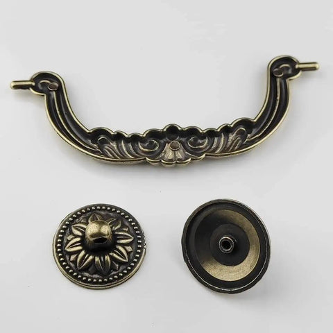 Snag This Ultra Slick Set Of Heavy Duty 5 Inch Vintage Drop Bail Cabinet Pulls Antique Bronze Zinc Alloy Dresser Hardware Rustic Kitchen Furniture Knobs 4 Pack Top Shelf Quality, showing ornate handle and backing plate.