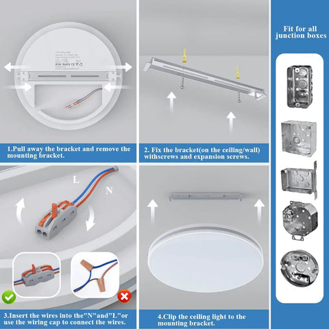 Installation guide for LED Flush Mount Ceiling Light 10.3 Inch 20W 5000K Daylight IP44 Waterproof Ceiling Fixture.