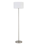Tall Floor Lamp With LED Bulb, Metal Base And White Fabric Shade, Space Saving 13.7 Inch Wide And 56.8 Inch Tall, standing upright