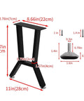 Heavy Duty 16 Inch Metal Table Legs Set Of 2 For DIY Coffee Tables, Black Steel Benchtop Legs, Rustproof Powder Coated, dimensions
