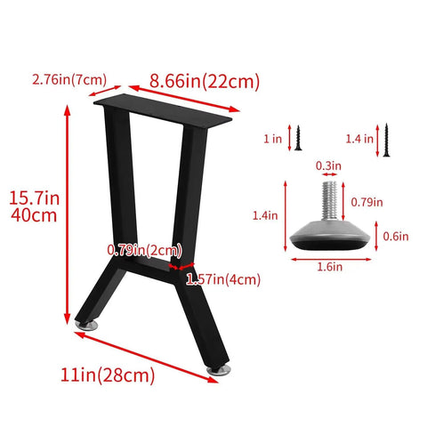 Heavy Duty 16 Inch Metal Table Legs Set Of 2 For DIY Coffee Tables, Black Steel Benchtop Legs, Rustproof Powder Coated, dimensions