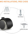 2-inch caster wheels set of 4 with 5/16 in stem and rotating top plate, grey heavy-duty furniture casters.
