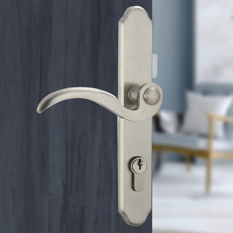 Solid Brass Lever Door Handle Set For Screen And Storm Doors, Mortise Lock Only, Fits 1 In Or 1.38 In Thick Left Hinged Outswing Doors, Brushed Polished Brass Finish, Easy Replacement Upgrade