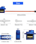 Size dimensions of Six Pack SG90 9G Micro Servo Motors for RC planes helicopters boats and cars MG90S compatible shown
