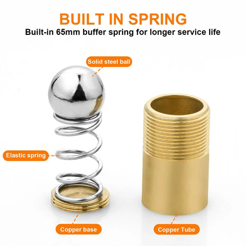 Copper tube and solid steel ball spring mechanism from Door Ball Catch Replacement Kit 6 Pack, Adjustable Closet Ball Bearing Door Latch, Built Tough All Metal Construction With Solid Brass Body And Stainless Steel Strike Plate, Black Finish, Smooth, Quiet Close For Interior Doors