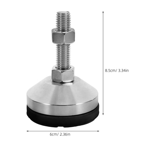 Heavy Duty Adjustable Leveling Feet Set For Shelving, Machinery, Tables, And Furniture, Stainless Steel Legs with non slip base.