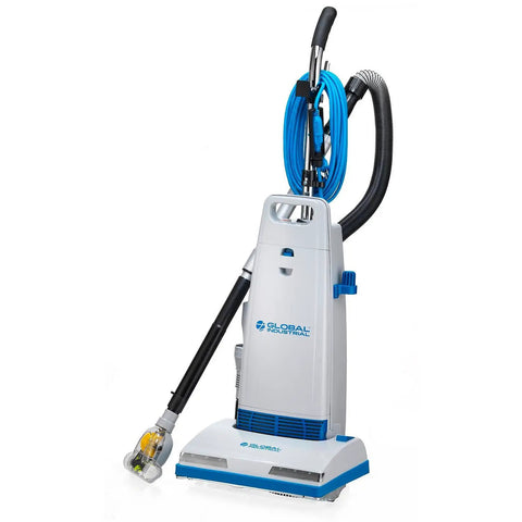 Pro Global Industrial Commercial Upright Vacuum Cleaner Gray, 14 Inch Cleaning Path With Deodorizing Hepa Filter Led Headlight And Adjustable Height For Carpets Or Hard Floors Includes Replacement Bag